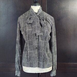 Vintage Adolfo New York Black/White Houndstooth Bow Tie Polyester Blouse